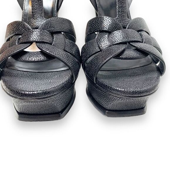 Saint Laurent Tribute Black Grained Leather Platform High Heel Sandals Size 40.5 - Picture 15 of 15